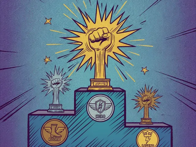 Comic illustration of rank podium and trophies